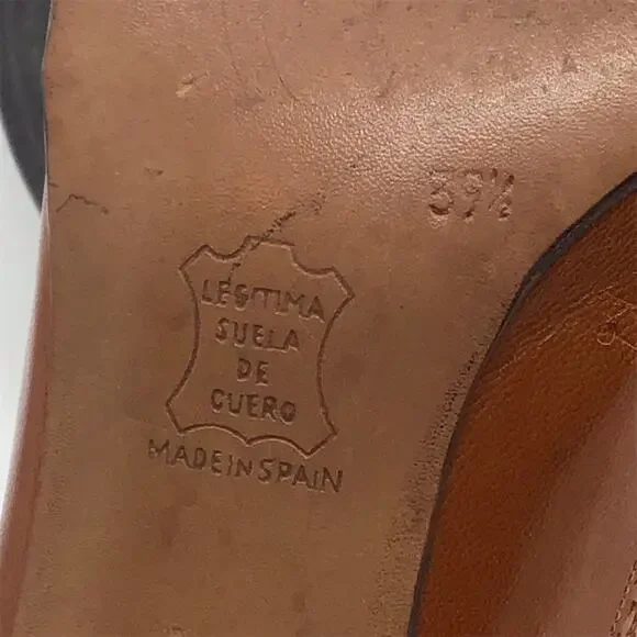 Los Pequenos Suizos Espana Womens Size 8.5 Brown Leather Wingtip Brogue Heels - Picture 7 of 10
